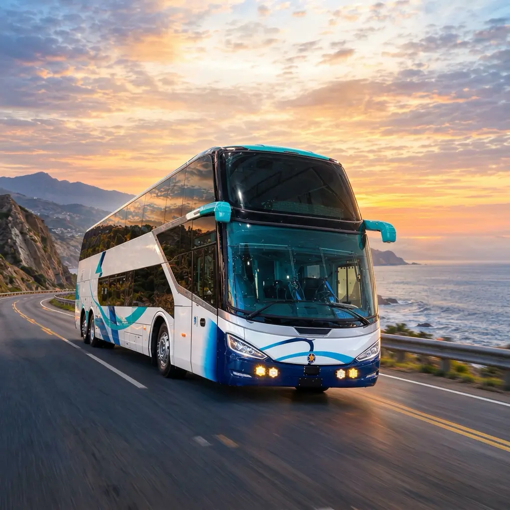 Bus de Latham Perú circulando por la Panamericana Norte rumbo a Trujillo